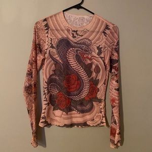 Sheer printed mesh shirt